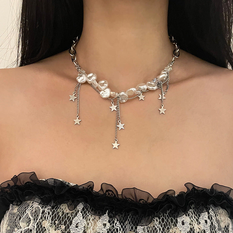 vakkv Baroque Pearl XINGX Tassel Necklace Female Special-Interest Design Ins Cold Wind Pendant Temperament Entry Lux Clavicle Chain