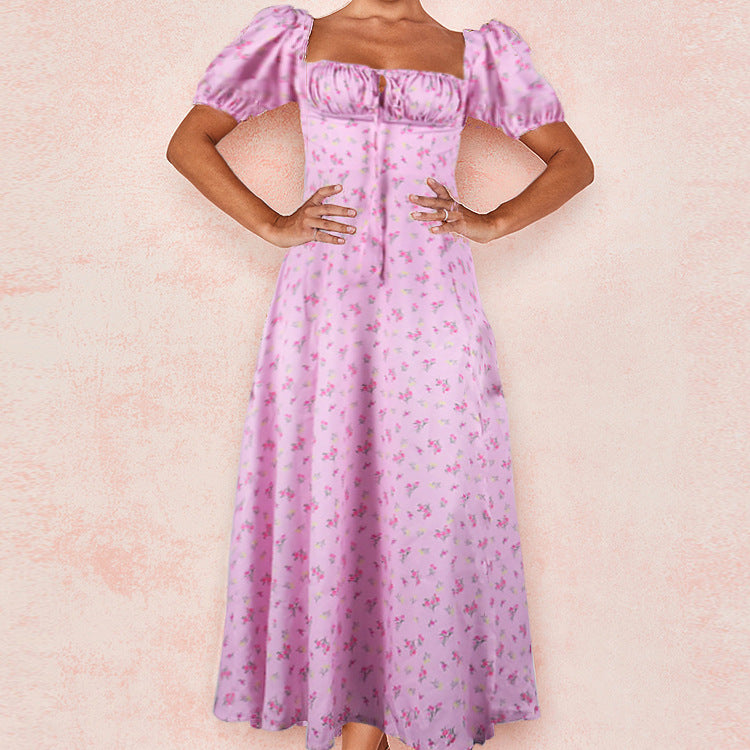2024 European and American Women's Clothing Summer New Printed Floral Backless Slim Fit Sleeveless Split Dress