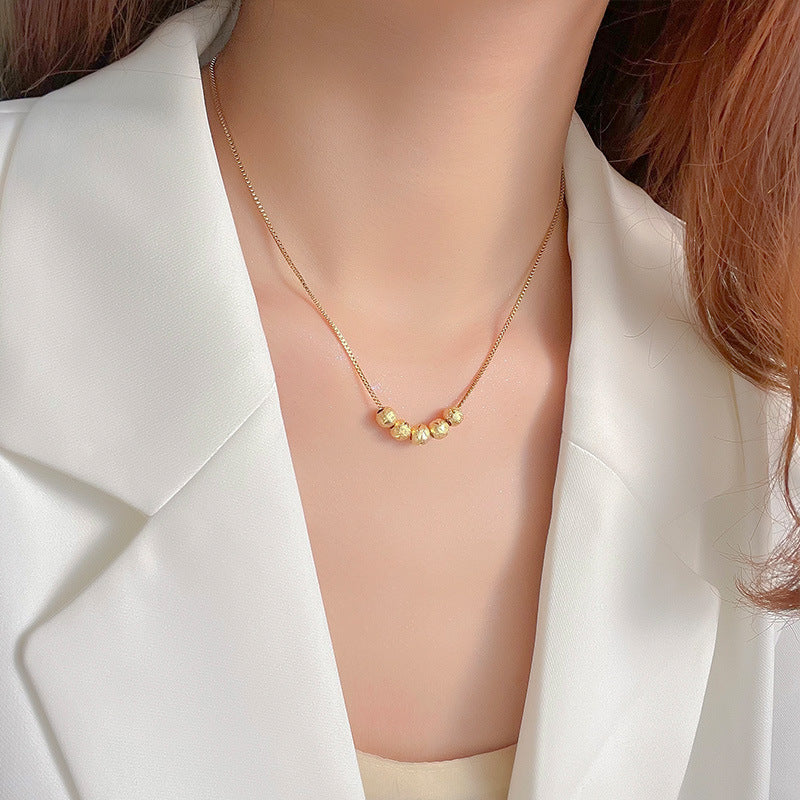 vakkv Lucky Gold Beanie Titanium Steel Necklace Women's Korean-Style Simple Ins Online Influencer Clavicle Chain Fashionable Temperamental All-Match Ornament