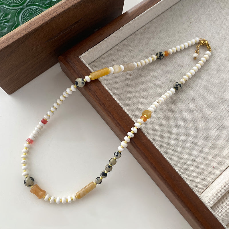 Sunstone Necklace High-Rise Sweater Chain Accessories Women's All-Match Mid-Ancient Simple Twin High-Grade Crystal Necklace