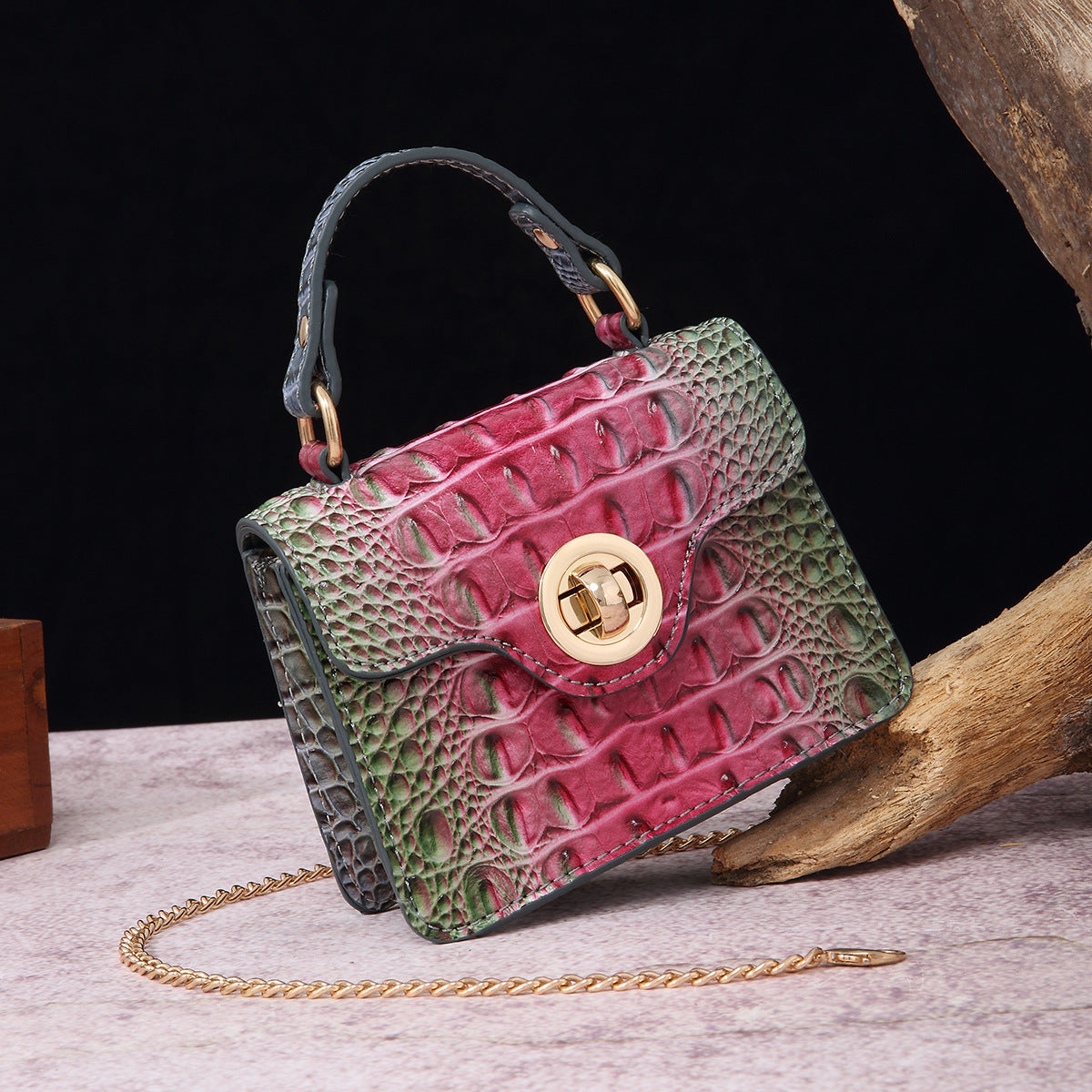 VAKKV 2025 New independent station portable messenger wallet mother and child retro women's bag multi-colored Brahman crocodile pattern