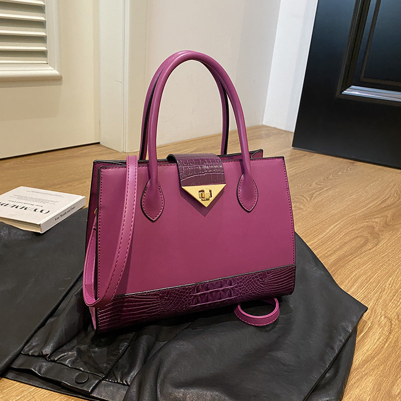 VAKKV 2025 Cross-border women's bag popular new fashion crocodile pattern splicing handbag texture large capacity single shoulder oblique span tote bag