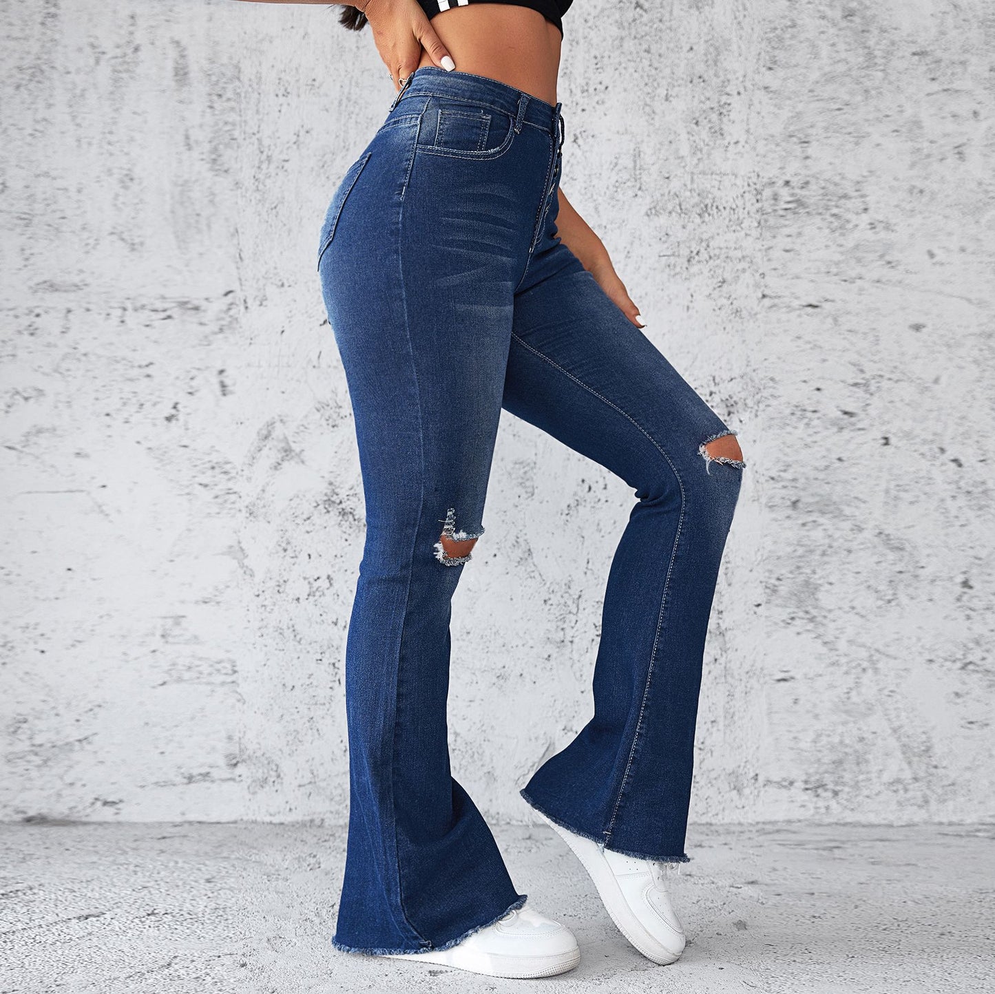 VAKKV Spring and summer Popular trade new ebay independent station wish amazon slim high waist high elastic hole denim trousers women