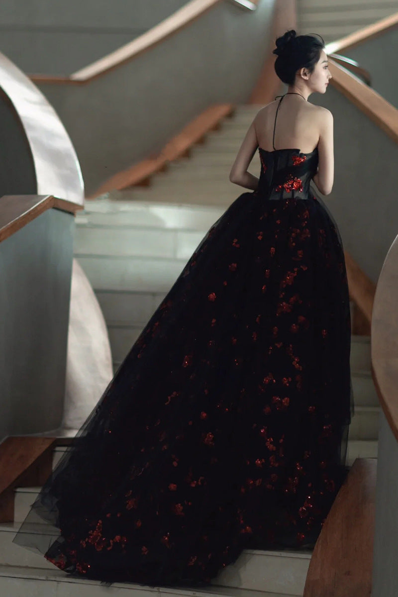 VSKKV Black Lace Embroidered Evening Dress for Women New High-End Affordable Luxury Niche Engagement Wedding Toast Dress Bride