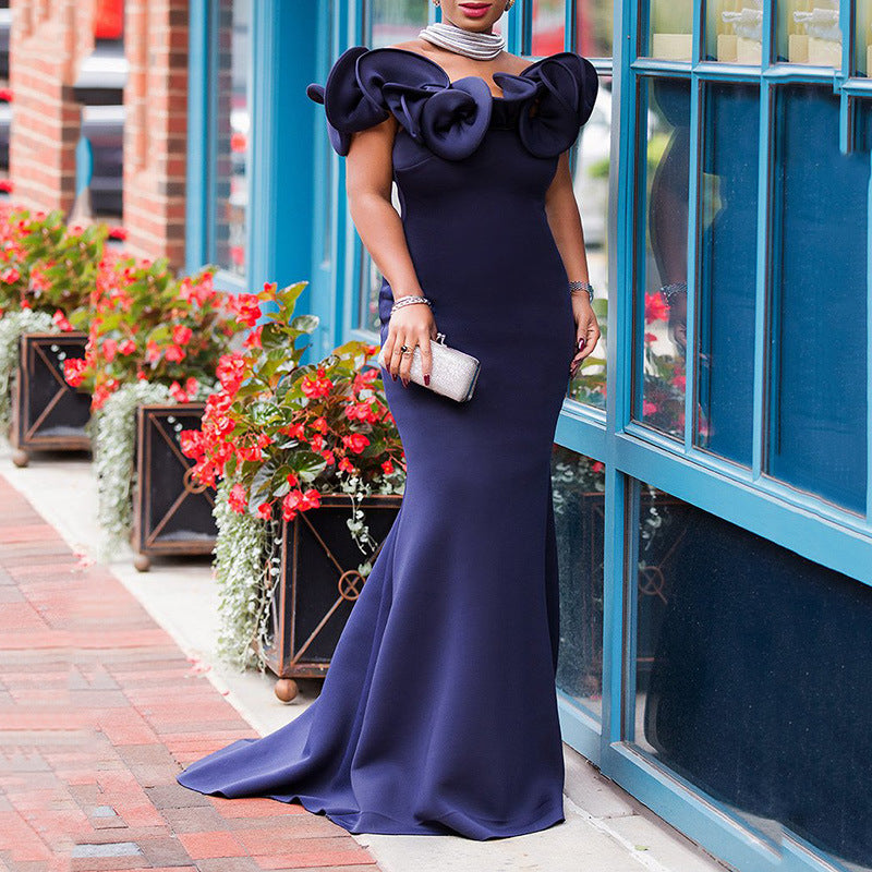 2025 New spring and summer new 2025 large-size women's clothing slim-fitting shoulder dress bridesmaids banquet dress