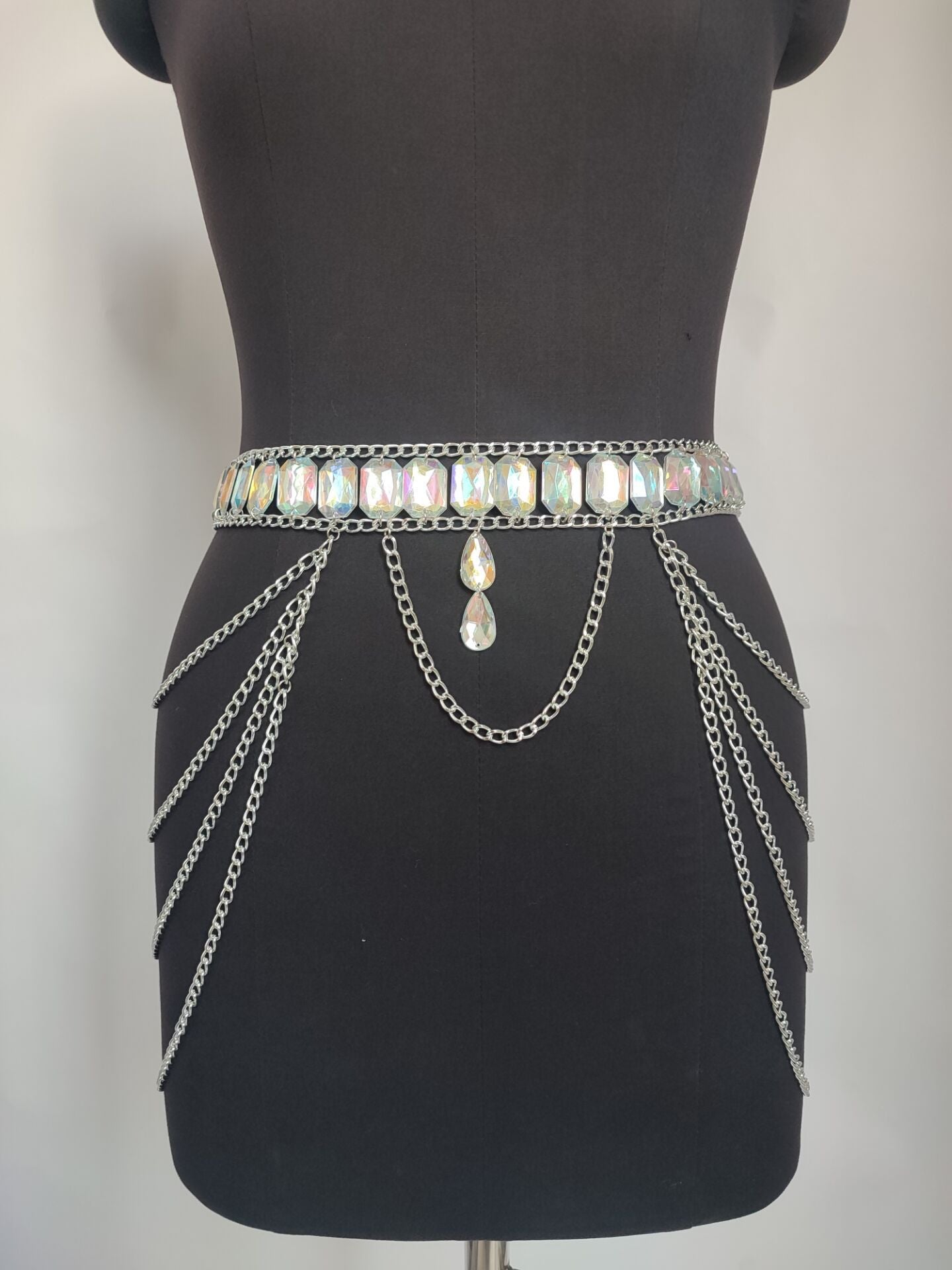 2025 MW3108 2025 waist chain crystal large gemstone inlaid with wavy tassel side pendulum chain waist chain waist decoration
