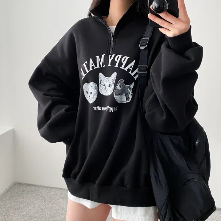 VAKKV Manufacturer thickened large-size top Korean version cute velvet zipper sweater women's thin popular new loose spring