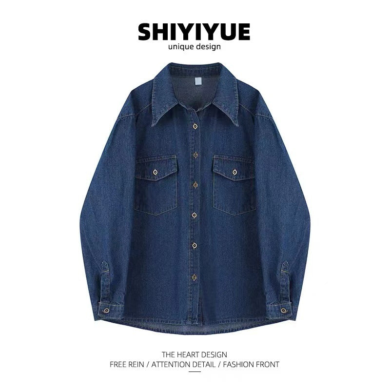 The wind blows in the middle of summer, Zhao Liying, the same blue denim shirt for women's 2025 spring and summer loose stacking shirts and tops