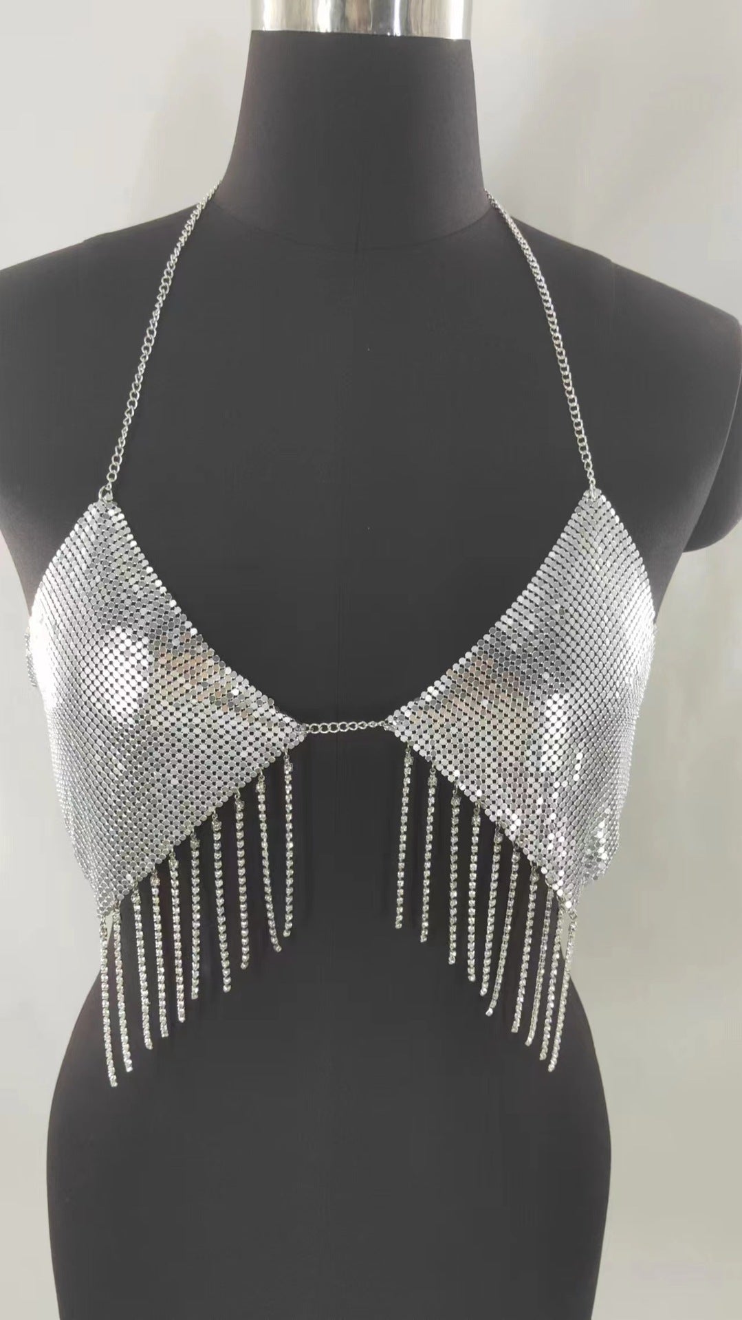 2025 MW3053 2025 vest rhinestone inlaid sequined diamond cloth fringed chain pendulum chain neck top small vest body chain