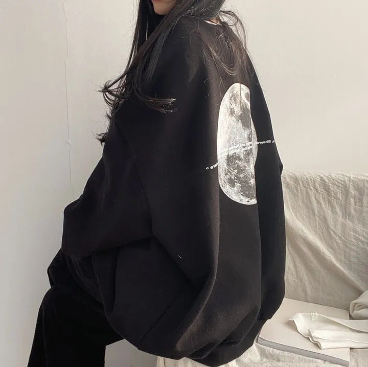 VAKKV Manufacturer heavy 2025n moon plus size long-sleeved sweater women's popular new loose round neck trendy brand lazy chic