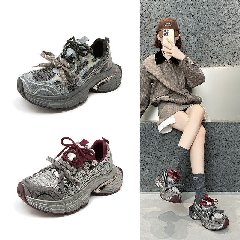 2025 Super fire versatile breathable dad shoes women's Popularan station genuine leather ankela red niche trendy cool casual sports shoes