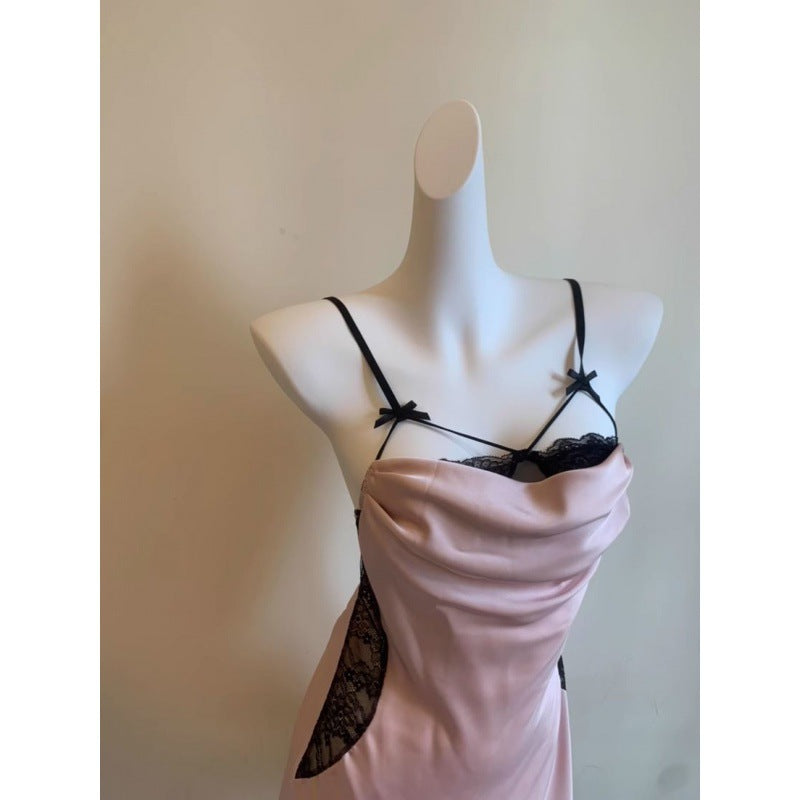 2025 The owner keeps his own style, comfortable and sultry, high-end nightgown, satin pure desire soft skirt length 76 loungewear, pajamas can be worn outside