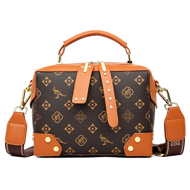 2025 Shoulder bag popular new high-quality soft leather messenger bag printed Popular style small bag fashionable Boston square bag