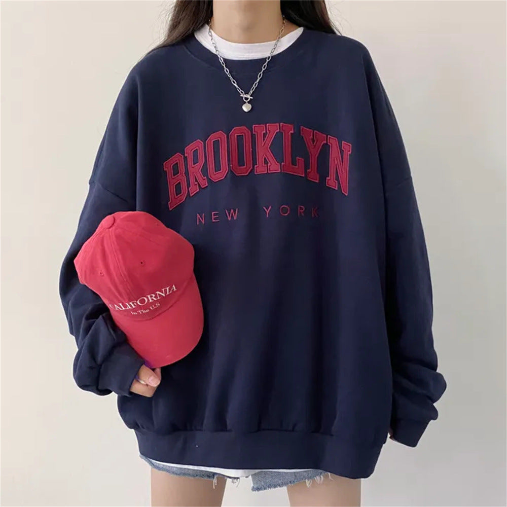 VAKKV Manufacturer gray popular new velvet season crew neck sweater women's spring and autumn thin long sleeves loose large size loose embroidery