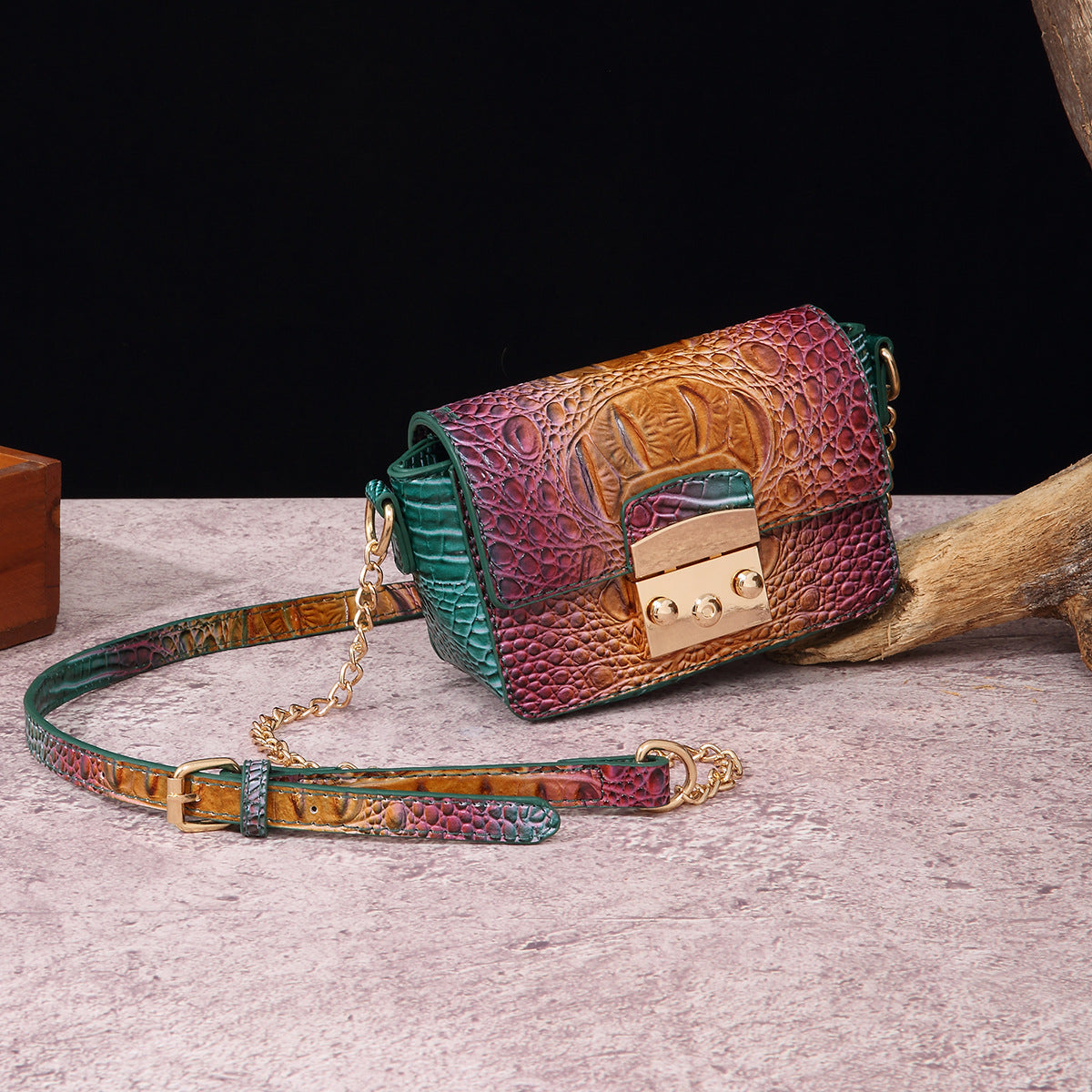 VAKKV Popular, 2025 and the Middle East for New independent station crossbody shoulder retro women's bag multi-colored crocodile pattern Brahman