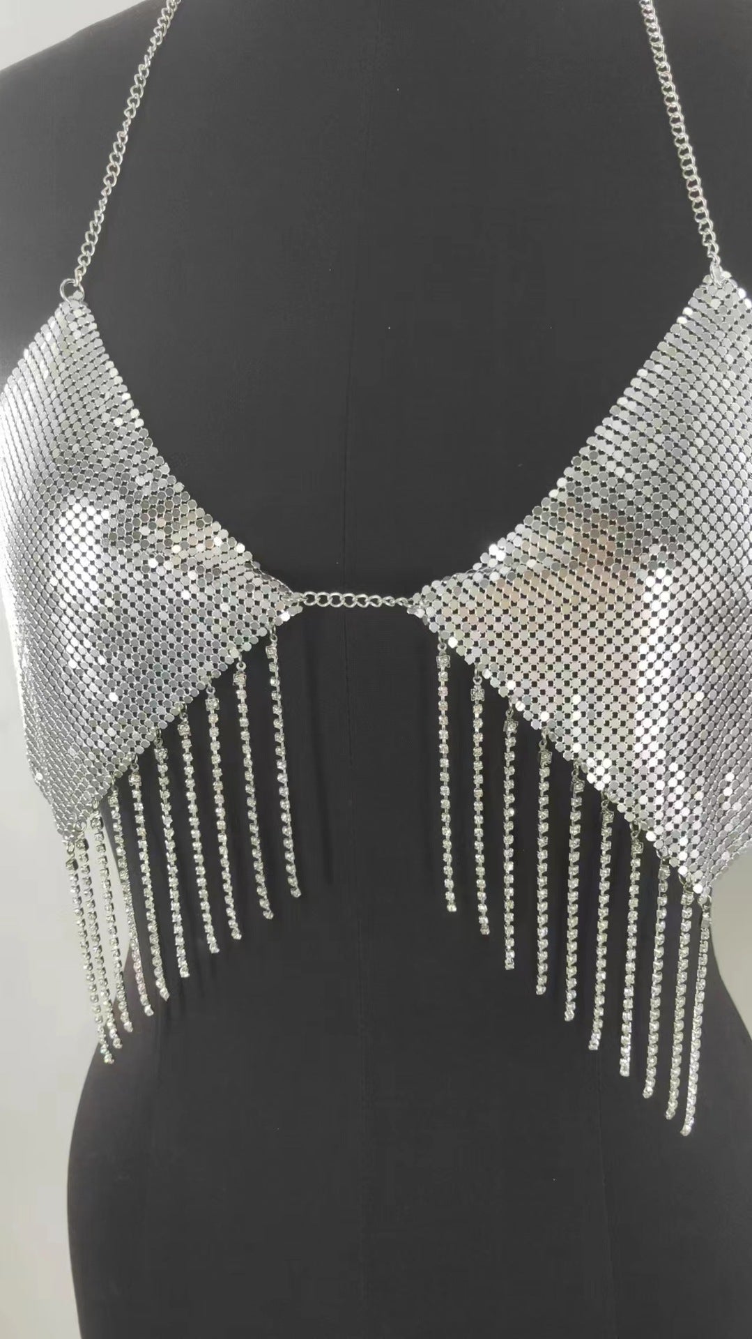 2025 MW3053 2025 vest rhinestone inlaid sequined diamond cloth fringed chain pendulum chain neck top small vest body chain