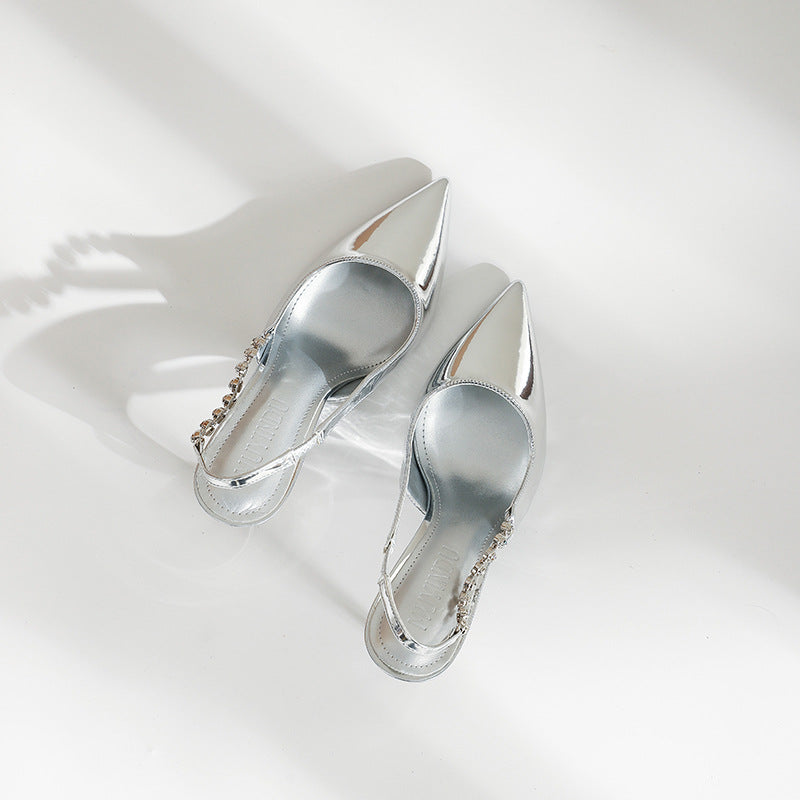 Low-Cut Silver Classy High Heels Women's Stiletto Heel High-Grade Daily Wear Beautiful Word with Pointed Toe Pumps