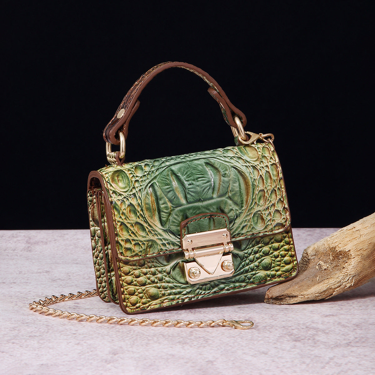 VAKKV Popular, 2025 and the United States for trans-Middle East New Crossbody One Shoulder Retro Women's Bag Multi-colored Crocodile Pattern Brahman