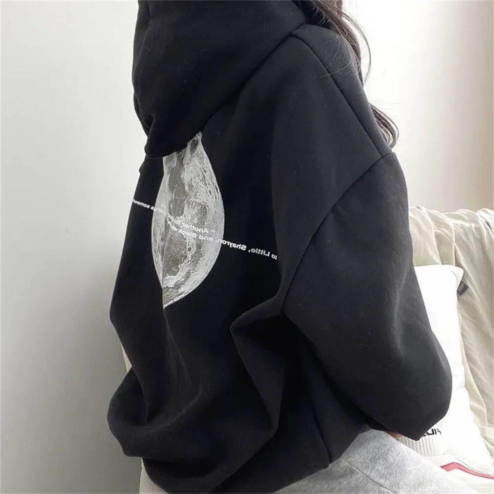 VAKKV Manufacturer gray moon thin hooded sweater women's spring and autumn loose autumn and winter velvet Korean version pullover lazy wind jacket