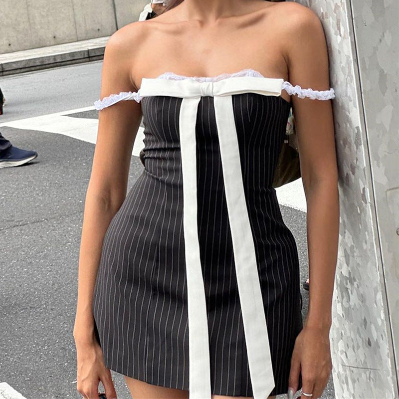 Europe and America Cross Border 2024 Summer Hot Sexy Pure Bow Self-Tie Lace Lace Tube Top Women's Clothing Dress