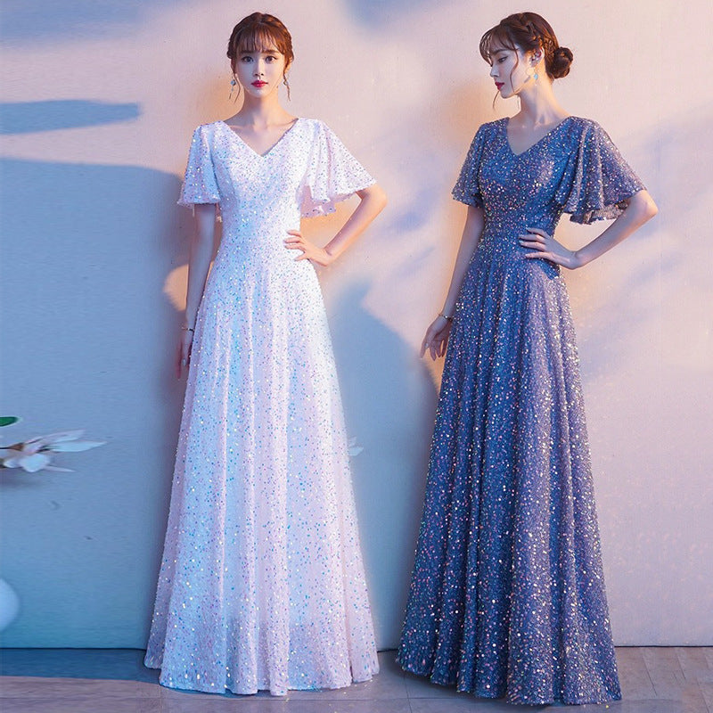 VAKKV Choir Performance Costume New Red Song Performance Competition Party Building Costume Host Slimming Evening Dress for Women
