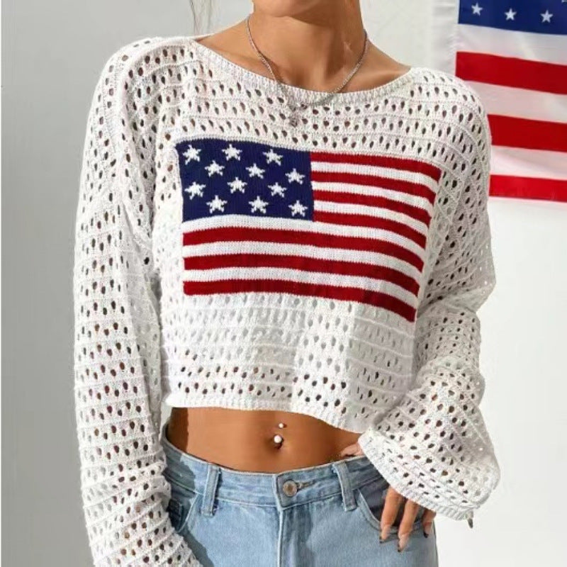 new New lazy style women's clothing sexy hollow loose round neck long-sleeved versatile knitted sweater