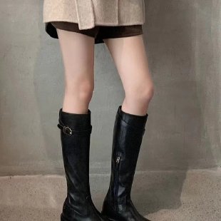 2025 Thick-soled Round Head Folded Skinny Thick Heel Knight Boots Women's British Boots High Boots Boots