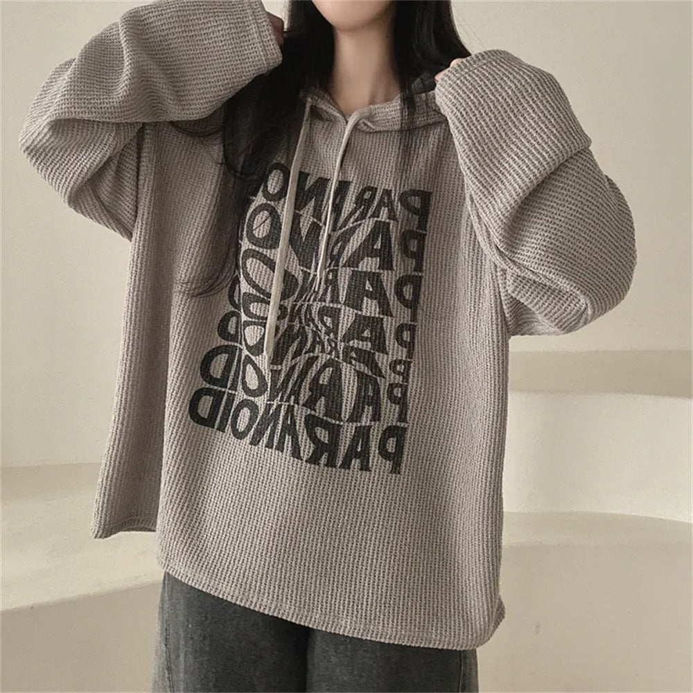 VAKKV Manufacturer 3 colors, waffle autumn and winter Korean version casual loose lazy wind fleece sweater women's hooded clothes thin