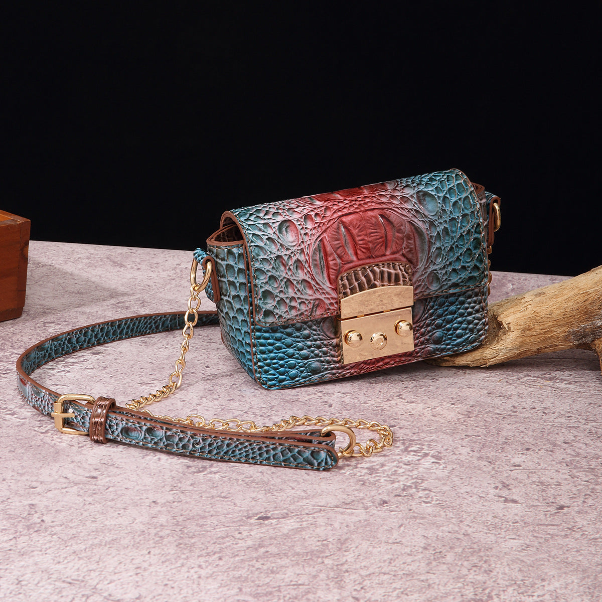 VAKKV Popular, 2025 and the Middle East for New independent station crossbody shoulder retro women's bag multi-colored crocodile pattern Brahman