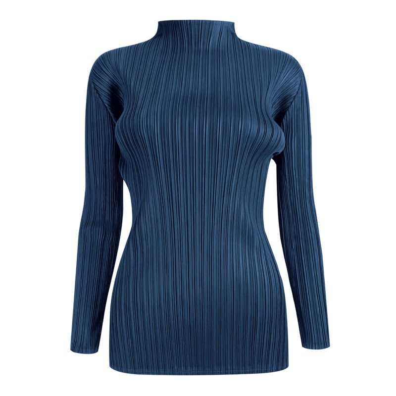 Miyake simple classic pleated women's clothing long-sleeved top spring short-sleeved stand-up collar T-shirt, one piece will be sent on behalf of others.