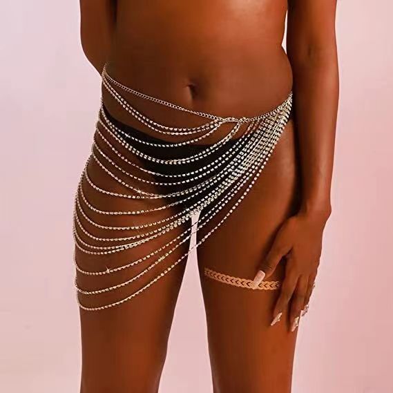 2025 MW3151 2025 skirt rhinestone inlaid diamond chain multi-layer beveled edge tassel pendulum chain waist chain skirt body chain