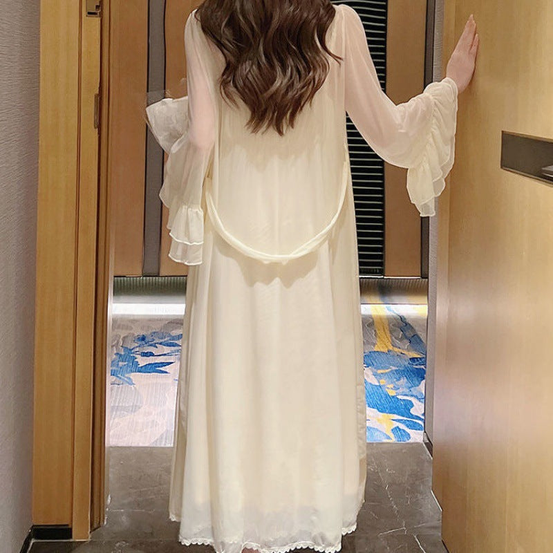2025 High sense Internet celebrity wind suspender nightgown autumn pure desire wind nightgown mesh sexy two-piece set sexy pajamas female summer