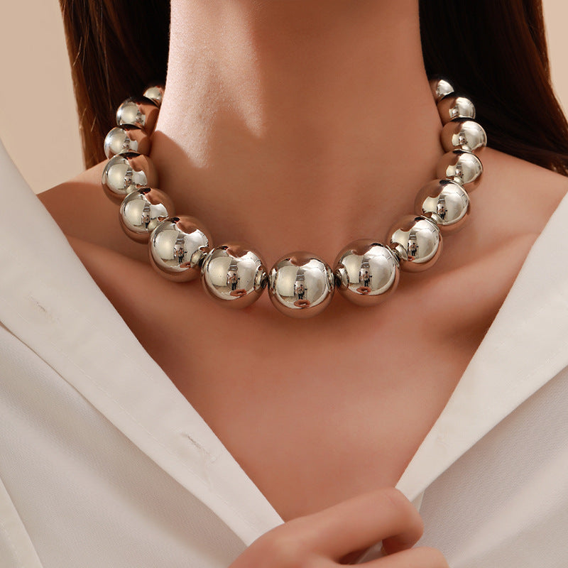 vakkv HOT and NEW Cross Border Ornament Exaggerated Big round Bead Punk Short Necklace Hot Sale Geometric Beads Necklace Women's Beaded