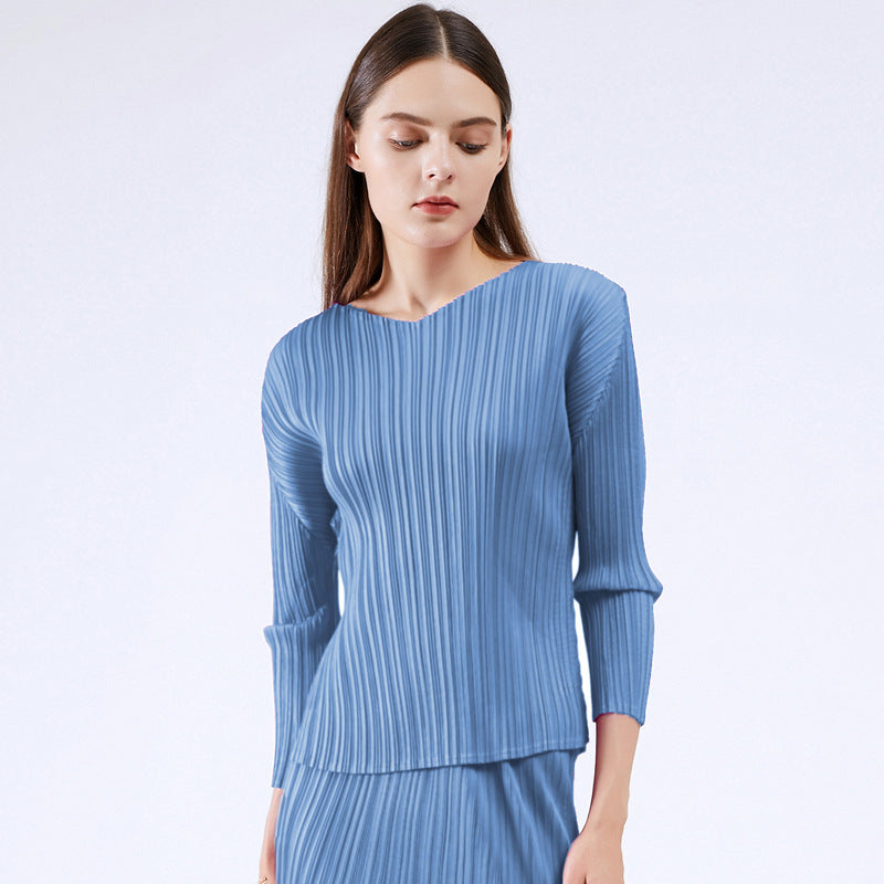 Miyake Basic Women's Clothing Spring New Korean Version Fashion Versatile Long Sleeve Design Niche Light Ripe Top Women