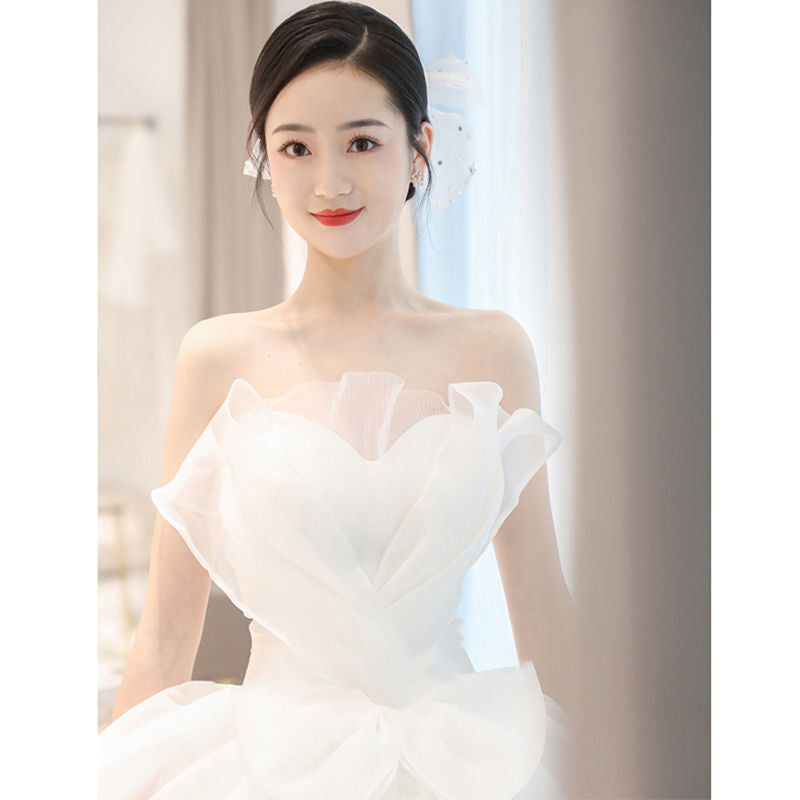 VAKKV Tube Top Main Light New Wedding Dress Temperament Bride Trailing Court Style Simple Small Summer
