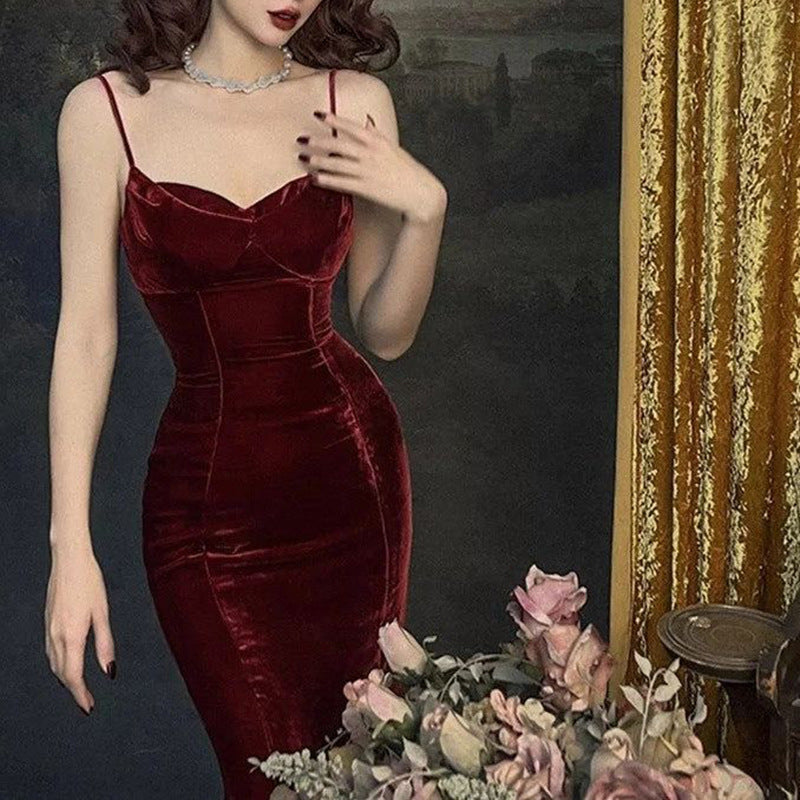 VAKKV 2025 003AA autumn new sexy temperament with chest pad tight zipper chest evening dress suspender dress