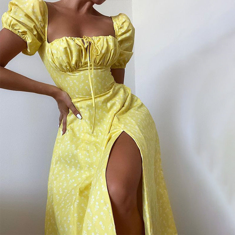 2024 European and American Women's Clothing Summer New Printed Floral Backless Slim Fit Sleeveless Split Dress