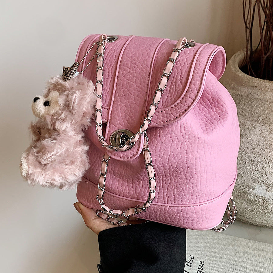 VAKKV 2025 Chain backpack women's fashion niche design popular new street trend Korean version of leisure bucket travel backpack