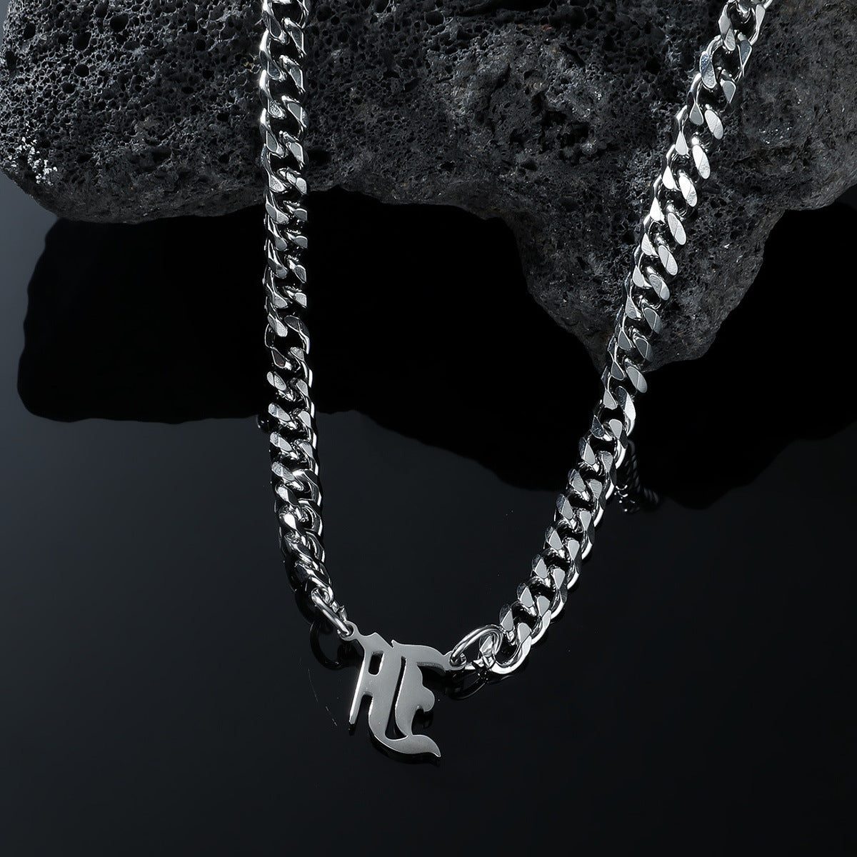 Cross-Border Hot Selling Stainless Steel English Letter Pendant Necklace Ins Cuban Necklace Hip Hop Street Trend New Product
