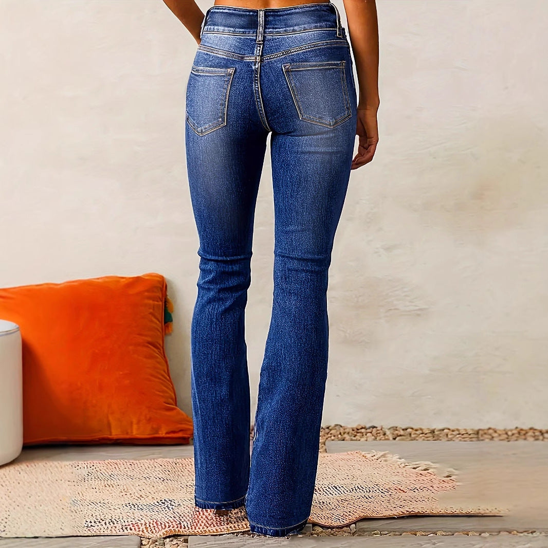 VAKKV 2025 cross-border retro elastic jeans women's clothing 2025 spring new washed street micro-pull trousers