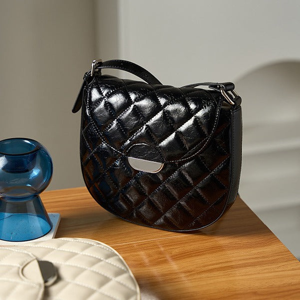 VAKKV 2025 Niche Pig Nose Semicircular Saddle Bag Premium Sense Rhombus Underarm Bag popular New Leather One Shoulder Crossbody Bag Women