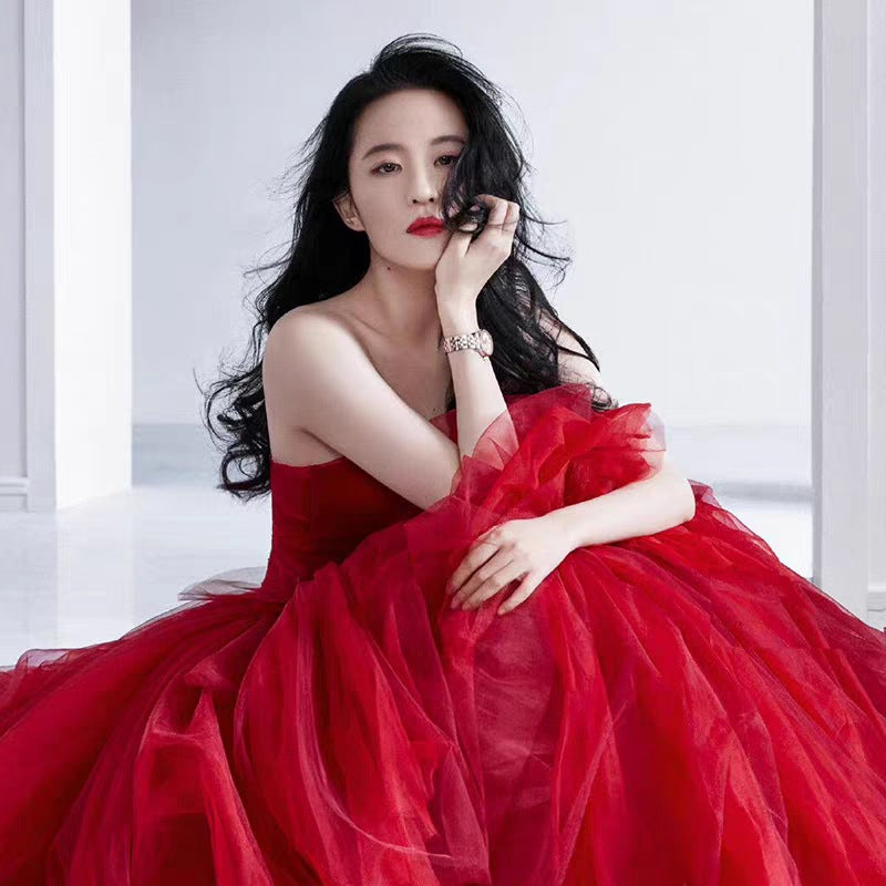 VAKKV Wedding Bride New High-End Affordable Luxury Liu Yifei Star Same Style Host Evening Dress Trip Shoot Dress