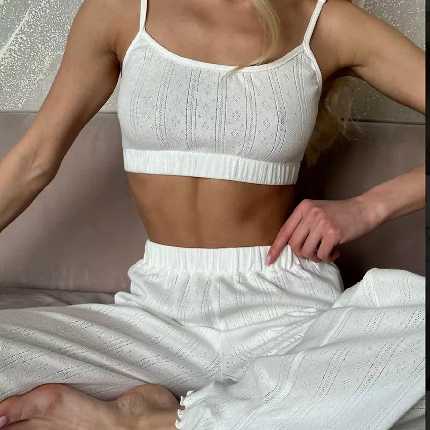 VAKKV 2025 spring new Popular trade suspender trousers pajamas two-piece knitted jacquard soft sexy women's loungewear