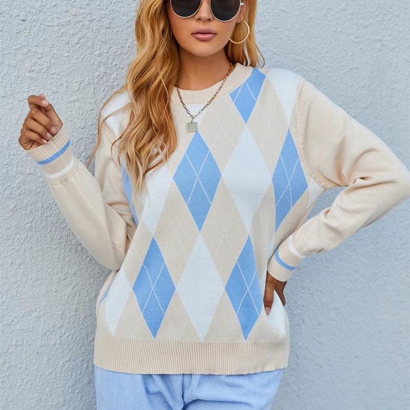 New new jacquard knitted sweater women's clothing fashion loose crew neck bottoming sweater women