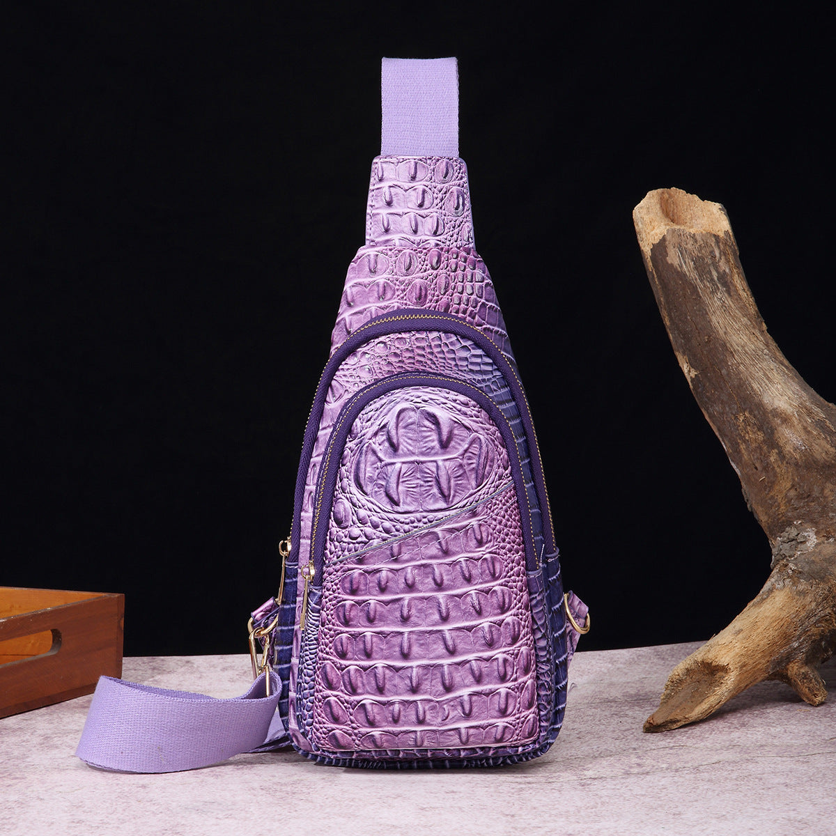 VAKKV 2025 retro fashion wide shoulder straps women's breast bag fanny pack messenger bag crocodile pattern Brahman New