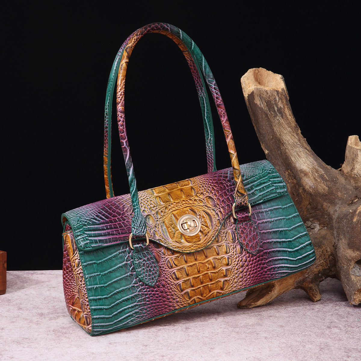 VAKKV Popularan, 2025n retro Middle East New independent station hand-held underarm bag method stick women's bag crocodile pattern Brahman