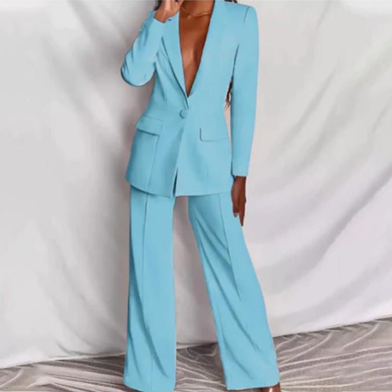Zl1396 in Stock Autumn New Cross-Border Women's Clothing Stylish Temperament Long Sleeves Suit Straight-Leg Trousers Suit