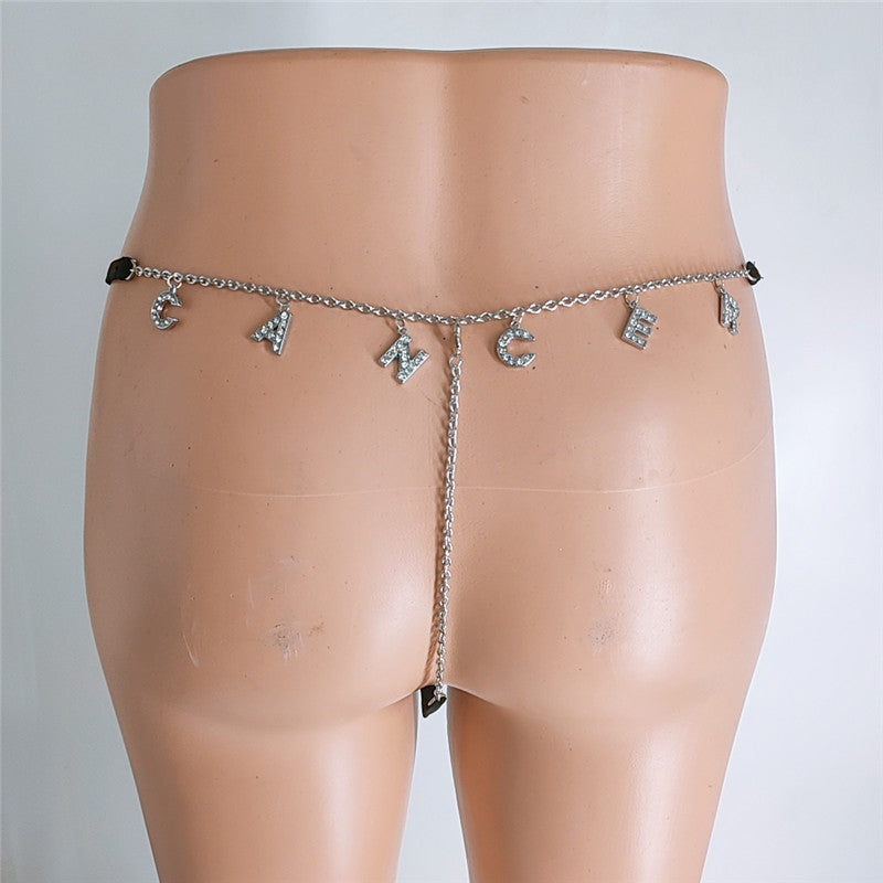 2025 FB 2110-2 2025 stainless steel twelve constellation rhinestone letter pendant waist chain underwear integrated combination thong