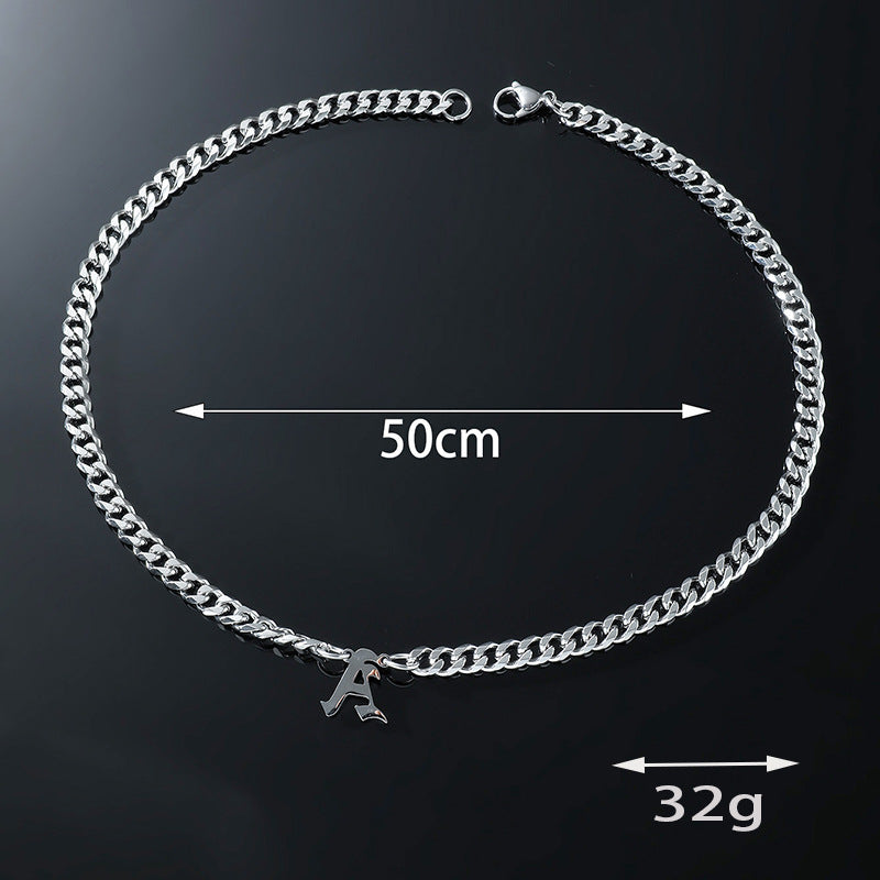 Cross-Border Hot Selling Stainless Steel English Letter Pendant Necklace Ins Cuban Necklace Hip Hop Street Trend New Product