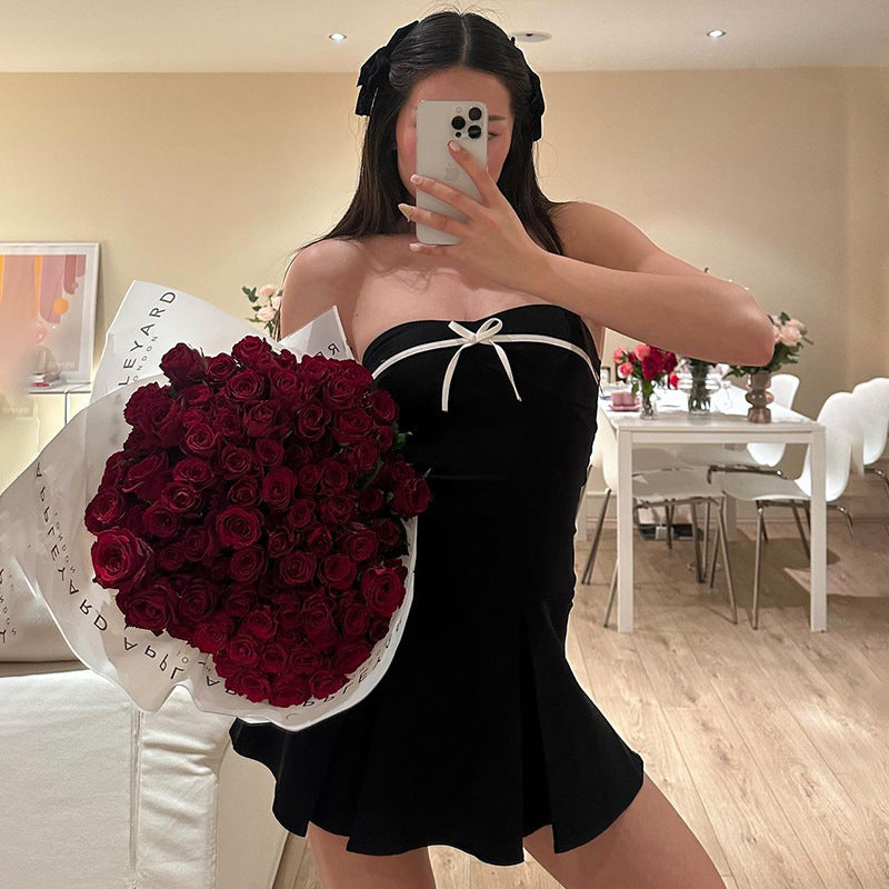 VAKKV 2025 AB524 New South East Asia style solid color lace bow pure desire wind tube top sleeveless dress women's